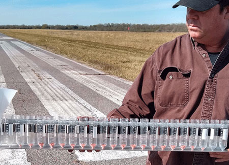 Tim Wild, owner of BWT Farms showing spread pattern